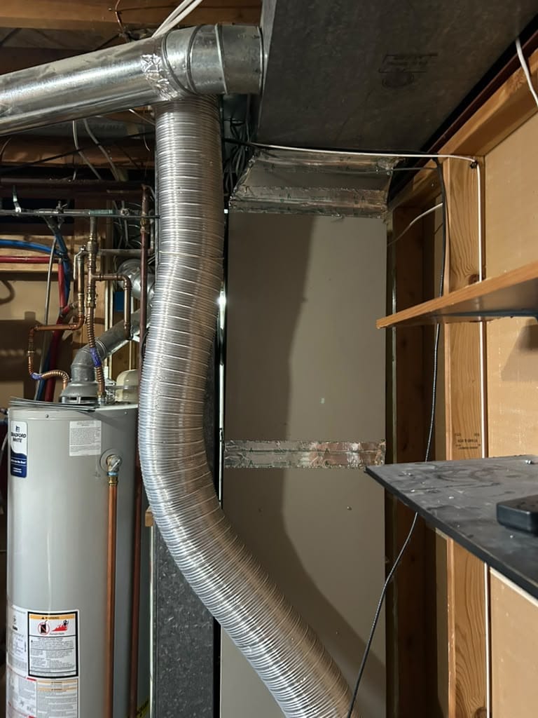 Water heater and flex duct installation